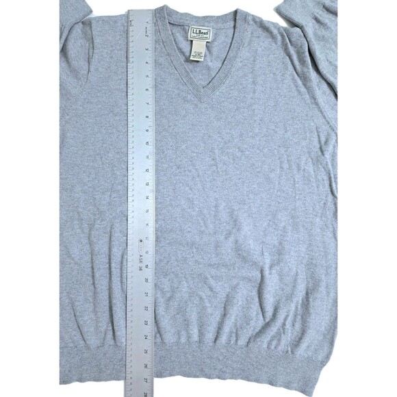 LL Bean Sweater Mens XL Cotton Cashmere Blend V Neck Gray Long Sleeve - Picture 7 of 8